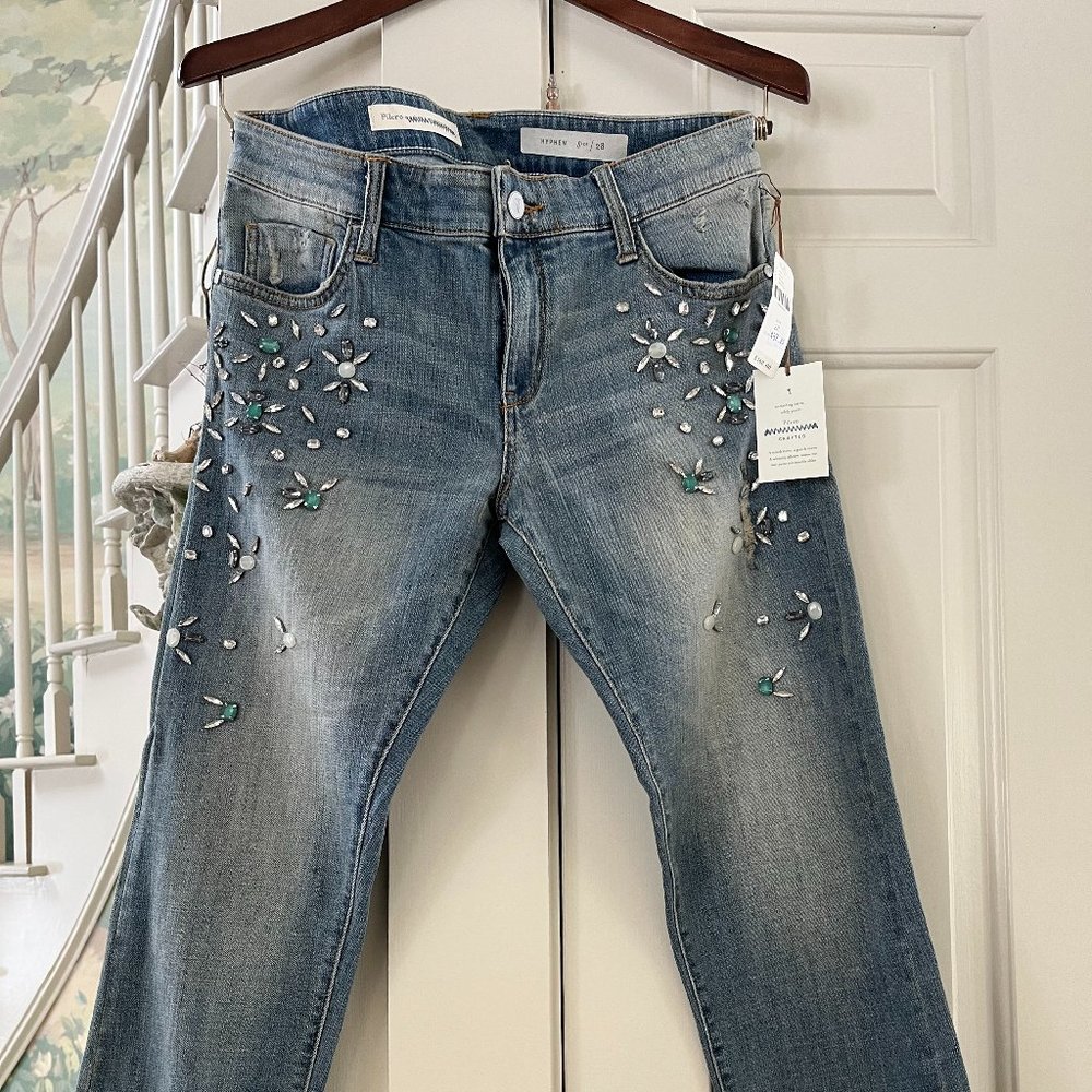 NWT Anthro Pilcro beaded "Hyphen" cropped jeans